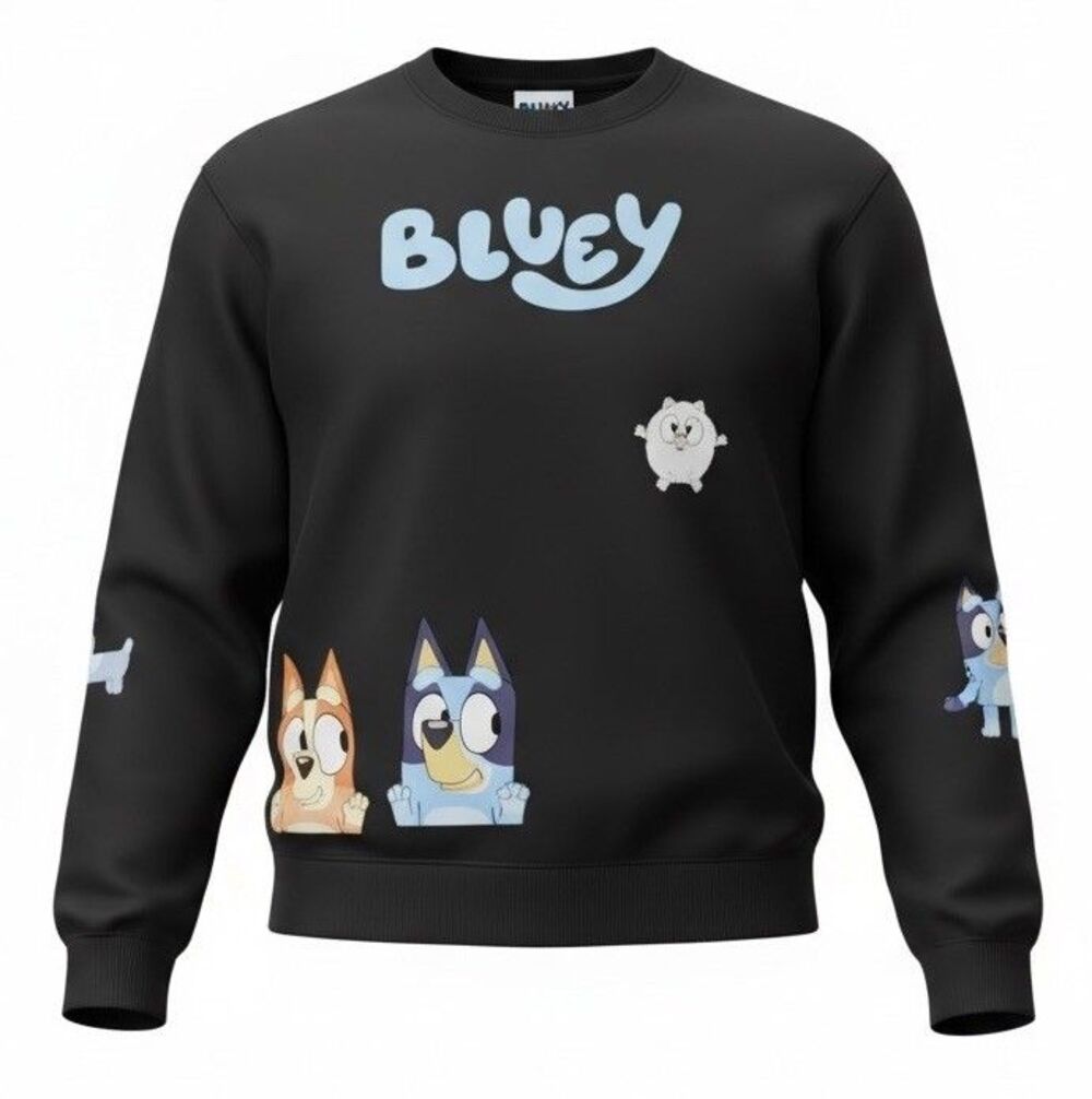Bluey Bingo Disney Adult Small Crewneck Sweatshirt Black Graphic NWT Unisex
